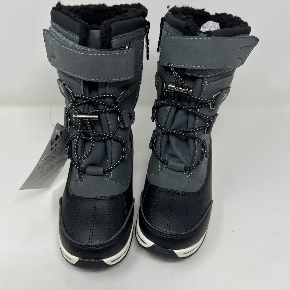 Totes Diamond 2 Kids Size 13 Grey Black Winter Snow Boots NWT Thermolite Zip